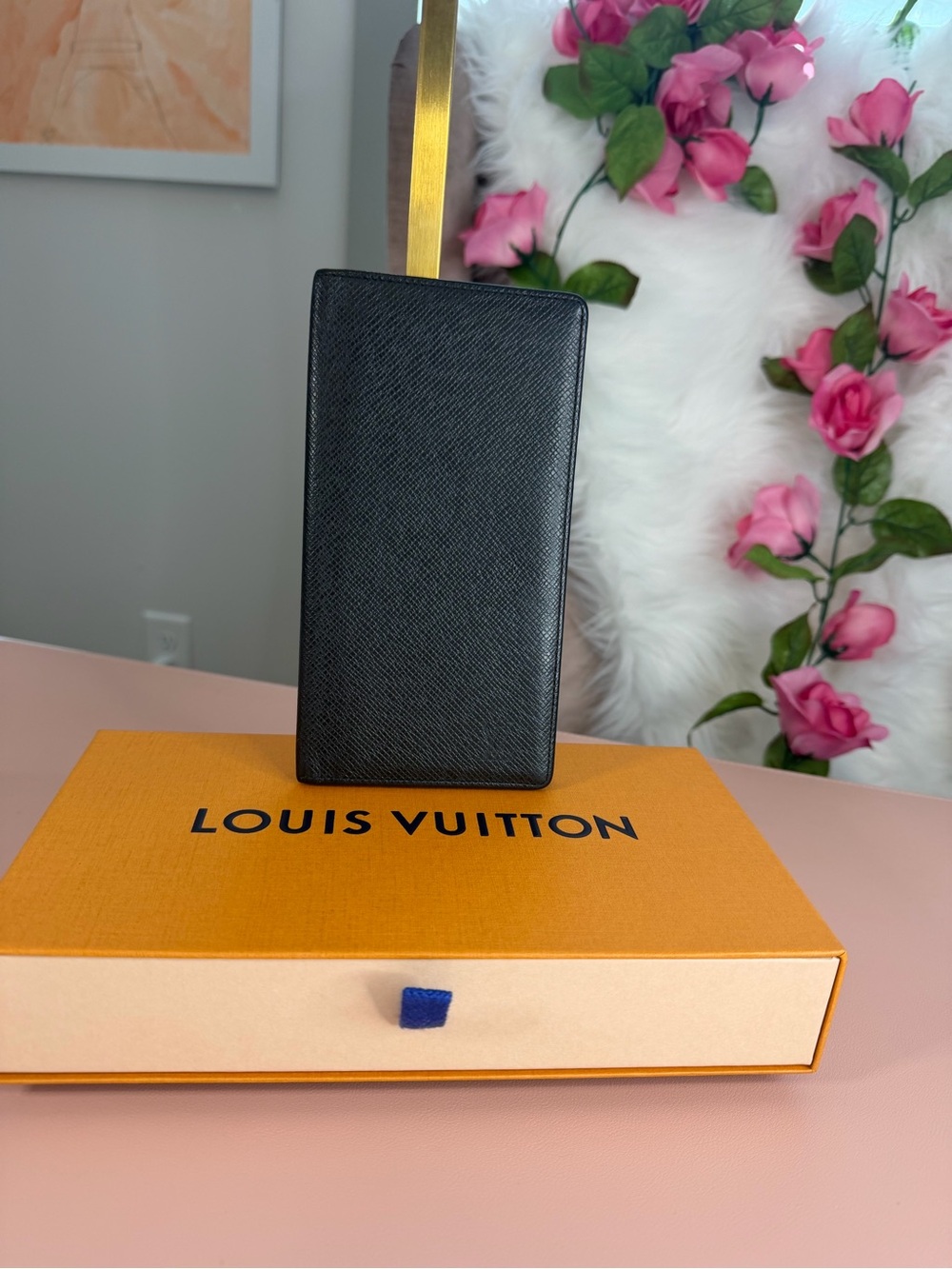 Louis Vuitton Black Taiga Leather Long Bifold Wallet Pocket Planner Organizer